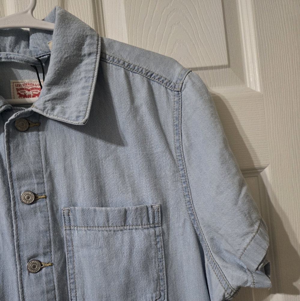 NWT Levi's Short-Sleeve Heritage Romper, Light Wash Denim, Relaxed, Sz Large. - Picture 7 of 16